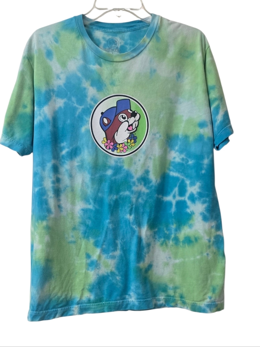 Buc-ee's "Lei'd Back" Tie-Dye Tee with Bucky Beaver - Blue & Green Size L